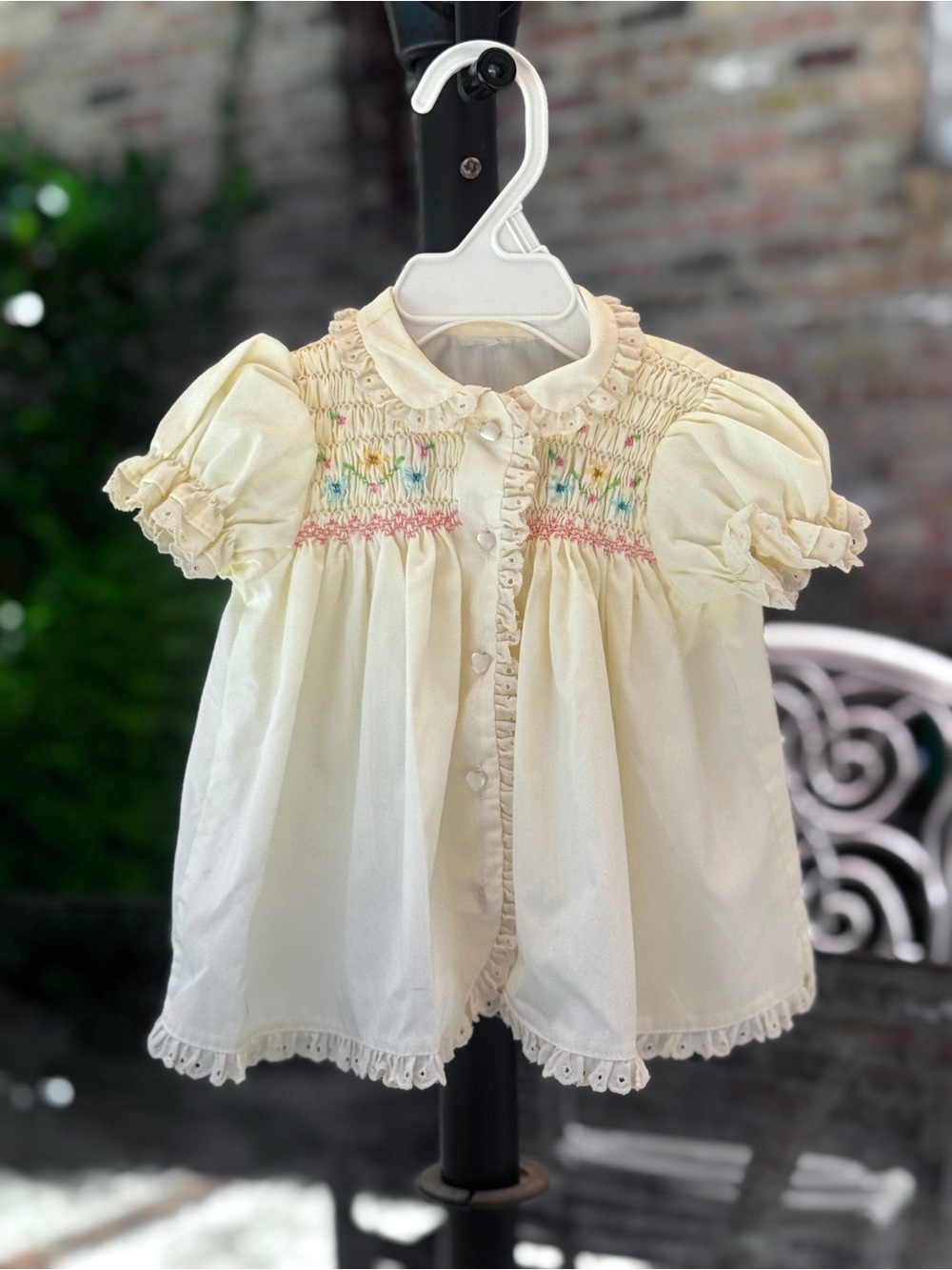 Vintage 1950’s Cream Smocked Baby Dress with Pastel Floral Detail